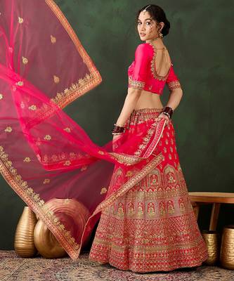 Pink Semi-Stiched Heavy Zari Embroidery Silk Lehenga Choli 2