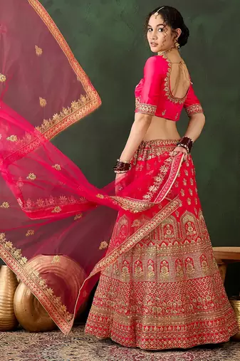 Pink Semi-Stiched Heavy Zari Embroidery Silk Lehenga Choli