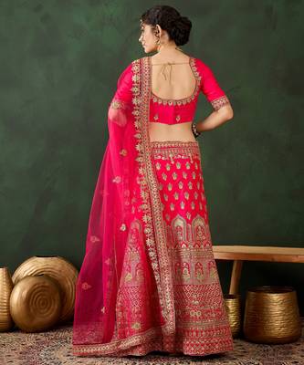 Pink Semi-Stiched Heavy Zari Embroidery Silk Lehenga Choli 3