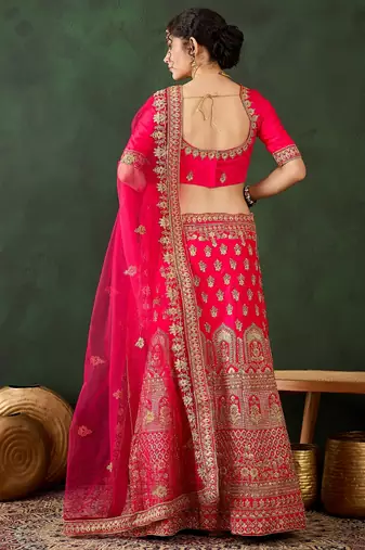 Pink Semi-Stiched Heavy Zari Embroidery Silk Lehenga Choli