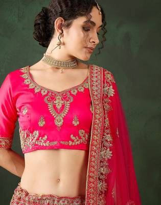 Pink Semi-Stiched Heavy Zari Embroidery Silk Lehenga Choli 4