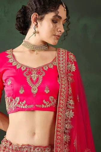 Pink Semi-Stiched Heavy Zari Embroidery Silk Lehenga Choli