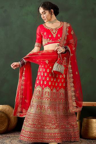 Red Semi-Stiched Heavy Zari Embroidery Silk Lehenga Choli 