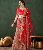 Red Semi-Stiched Heavy Zari Embroidery Silk Lehenga Choli