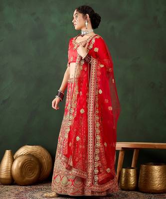 Red Semi-Stiched Heavy Zari Embroidery Silk Lehenga Choli 2