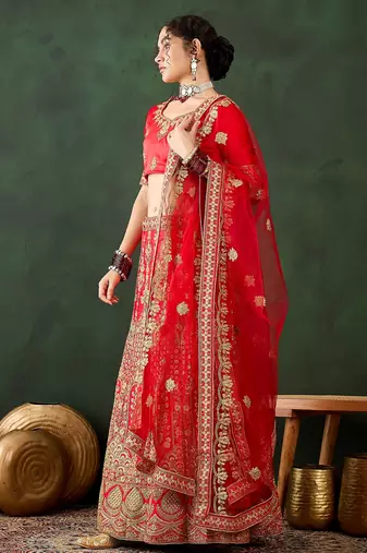 Red Semi-Stiched Heavy Zari Embroidery Silk Lehenga Choli