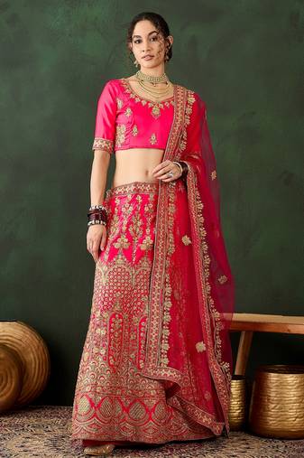 Pink Semi-Stiched Heavy Zari Embroidery Silk Lehenga Choli 