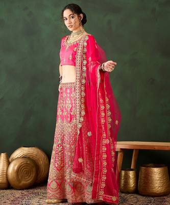 Pink Semi-Stiched Heavy Zari Embroidery Silk Lehenga Choli 2