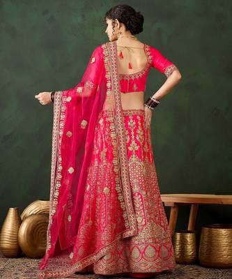 Pink Semi-Stiched Heavy Zari Embroidery Silk Lehenga Choli 3