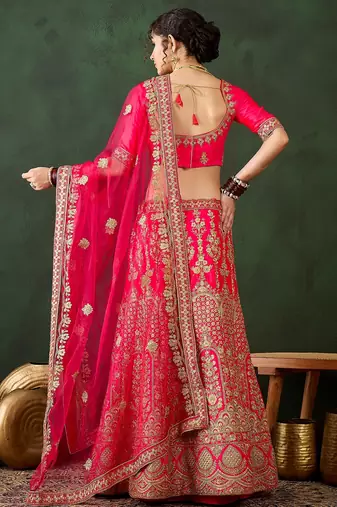 Pink Semi-Stiched Heavy Zari Embroidery Silk Lehenga Choli