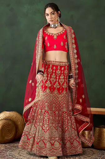 Maroon Semi-Stiched Heavy Zari Embroidery Silk Lehenga Choli 