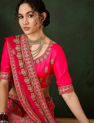 Pink Semi-Stiched Heavy Zari Embroidery Silk Lehenga Choli 4