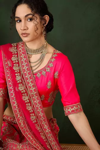 Pink Semi-Stiched Heavy Zari Embroidery Silk Lehenga Choli