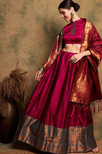 Pink Semi-Stiched Weaving Work Banarasi Silk Lehenga Choli 