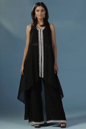 Black georgette embroidered kurta with pant