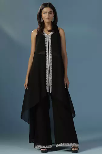 Black georgette embroidered kurta with pant