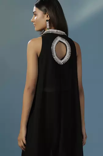 Black georgette embroidered kurta with pant