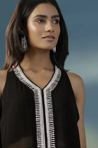Black georgette embroidered kurta with pant