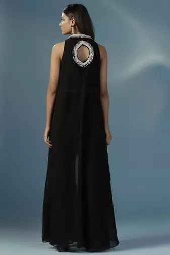Black georgette embroidered kurta with pant