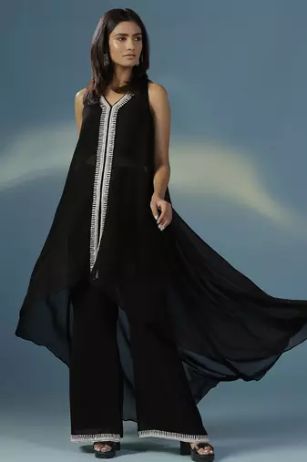 Black georgette embroidered kurta with pant