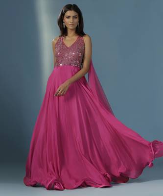 Pink chinon plain anarkali 1