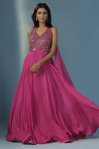 Pink chinon plain anarkali