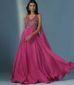 Pink chinon plain anarkali