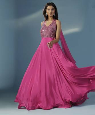 Pink chinon plain anarkali 2