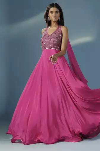 Pink chinon plain anarkali