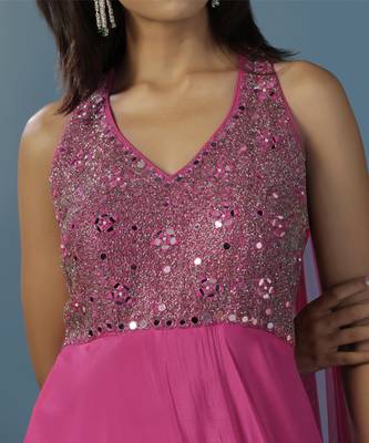 Pink chinon plain anarkali 3