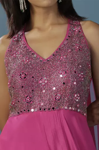 Pink chinon plain anarkali