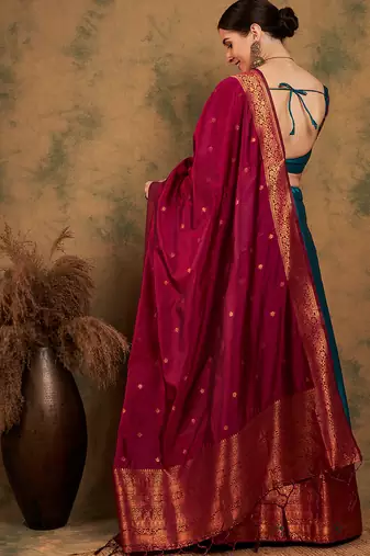 teal Green Semi-Stiched Weaving Work Banarasi Silk Lehenga Choli