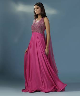 Pink chinon plain anarkali 4