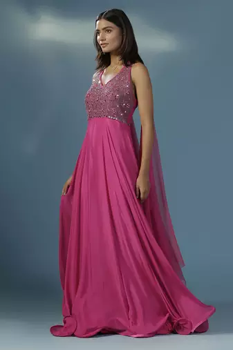 Pink chinon plain anarkali