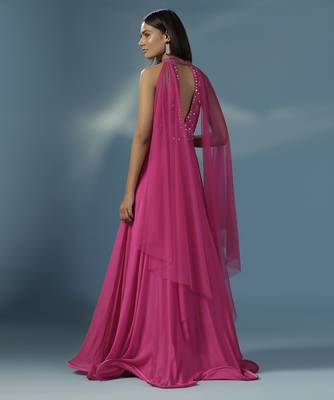Pink chinon plain anarkali 5