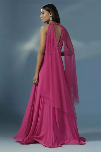 Pink chinon plain anarkali
