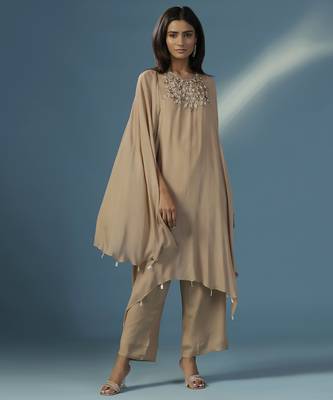 Gold georgette plain kurta with pant 1