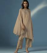 Gold georgette plain kurta with pant