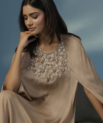 Gold georgette plain kurta with pant 2