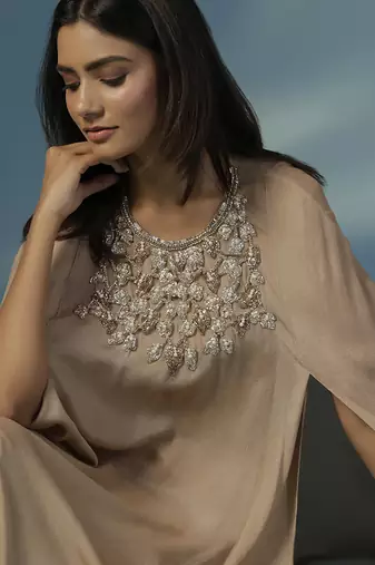 Gold georgette plain kurta with pant