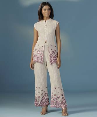 White silk embroidered tunic with pant 1