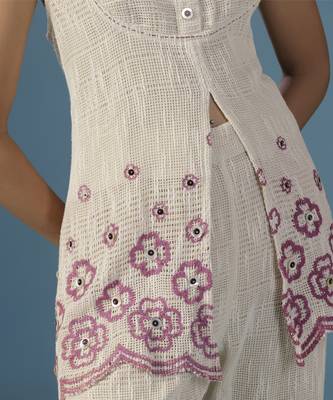 White silk embroidered tunic with pant 2