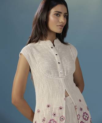 White silk embroidered tunic with pant 3