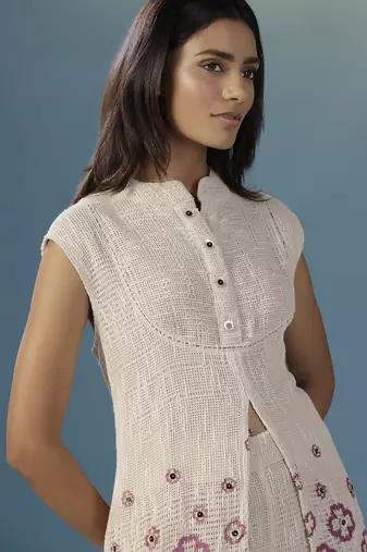 White silk embroidered tunic with pant
