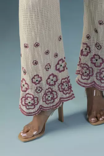 White silk embroidered tunic with pant