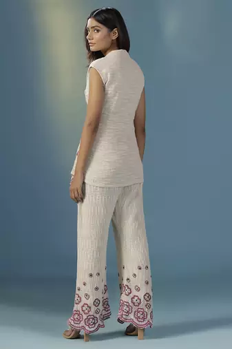 White silk embroidered tunic with pant