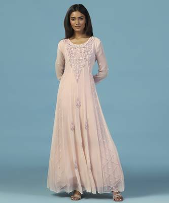 Pink georgette embroidered anarkali 1