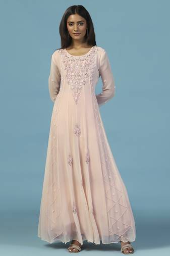 Pink georgette embroidered anarkali