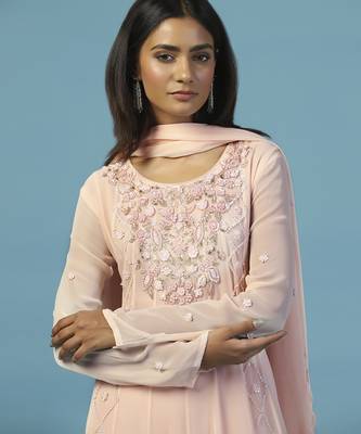 Pink georgette embroidered anarkali 2
