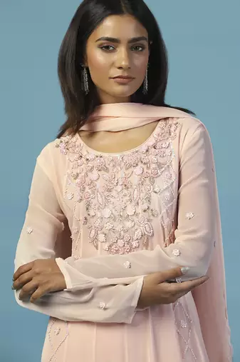 Pink georgette embroidered anarkali